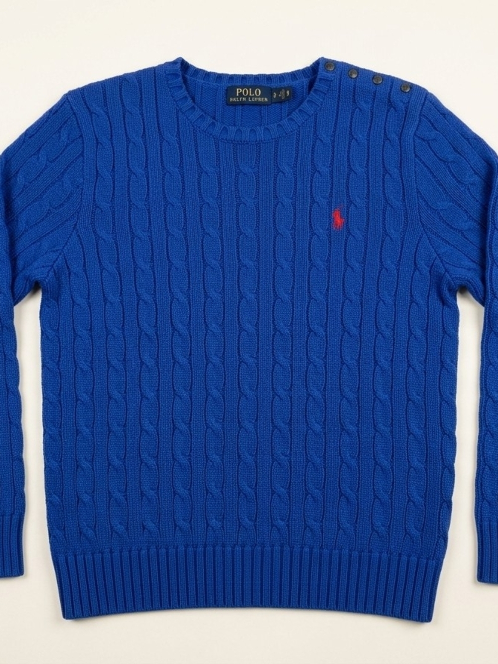 Polo by Ralph Lauren Men’s Royal Blue Cable Knit Crewneck Sweater